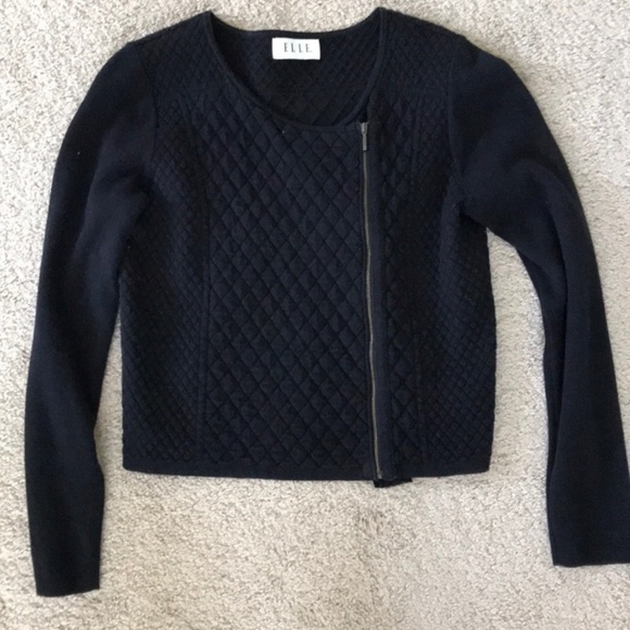 Elle Quilted Moto Textured Cardi Sweater EUC - Picture 11 of 11
